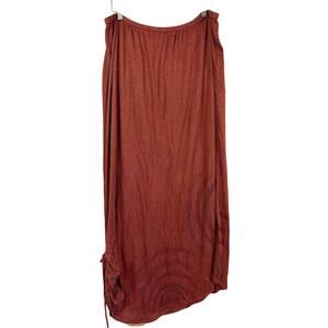 Vintage Blue Fish Red Screen Print Ruched Hem Maxi Skirt